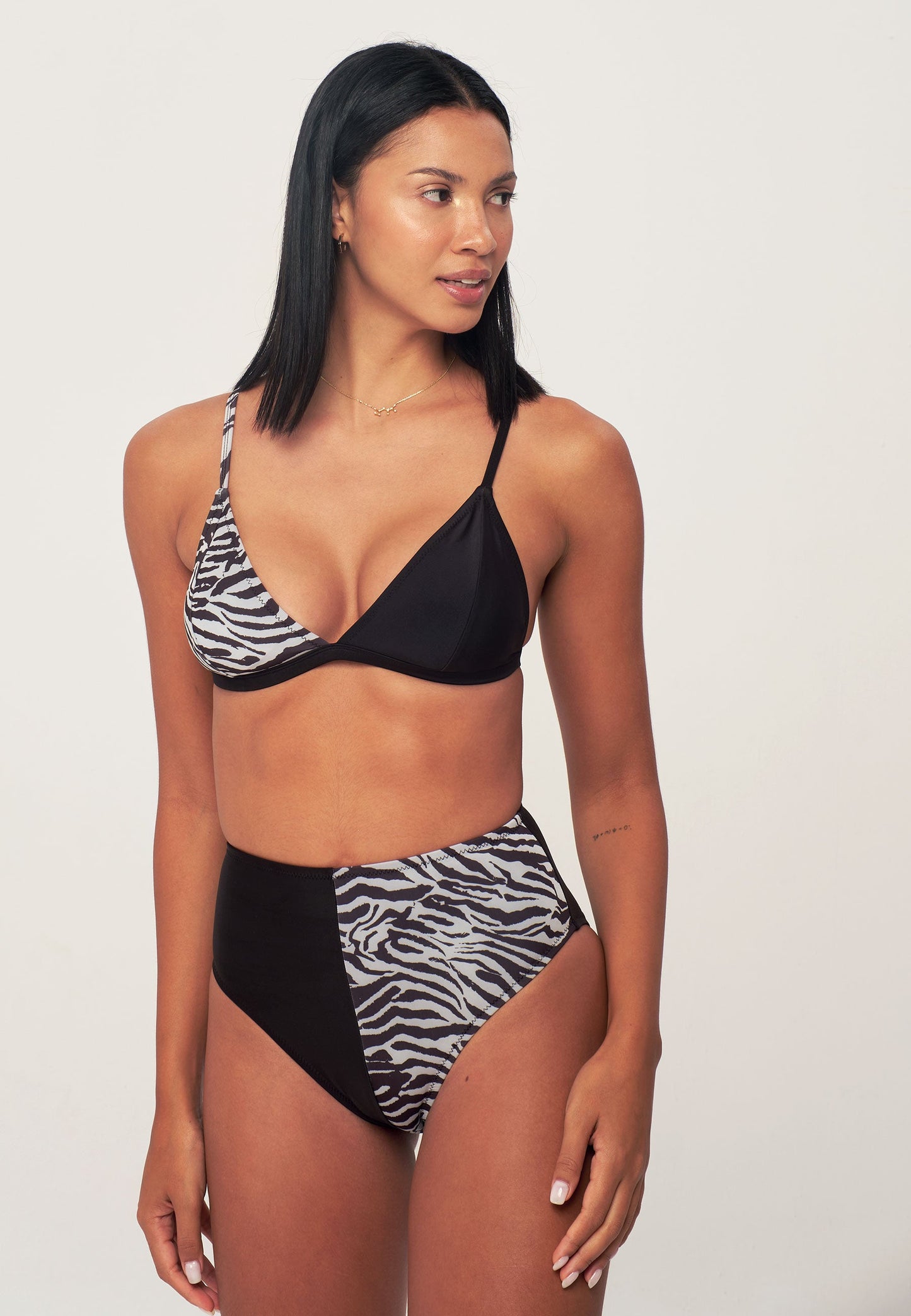 High Waist Bikini Bottom - Zebra Pattern Printed