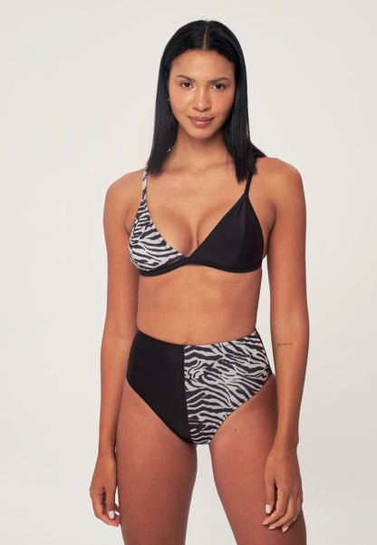 High Waist Bikini Top - Zebra Pattern Printed