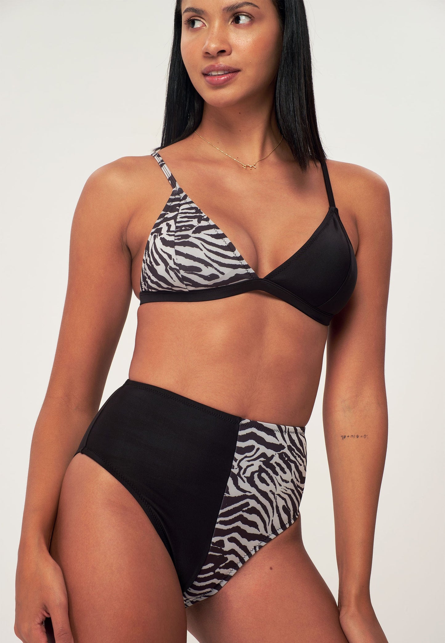 High Waist Bikini Top - Zebra Pattern Printed