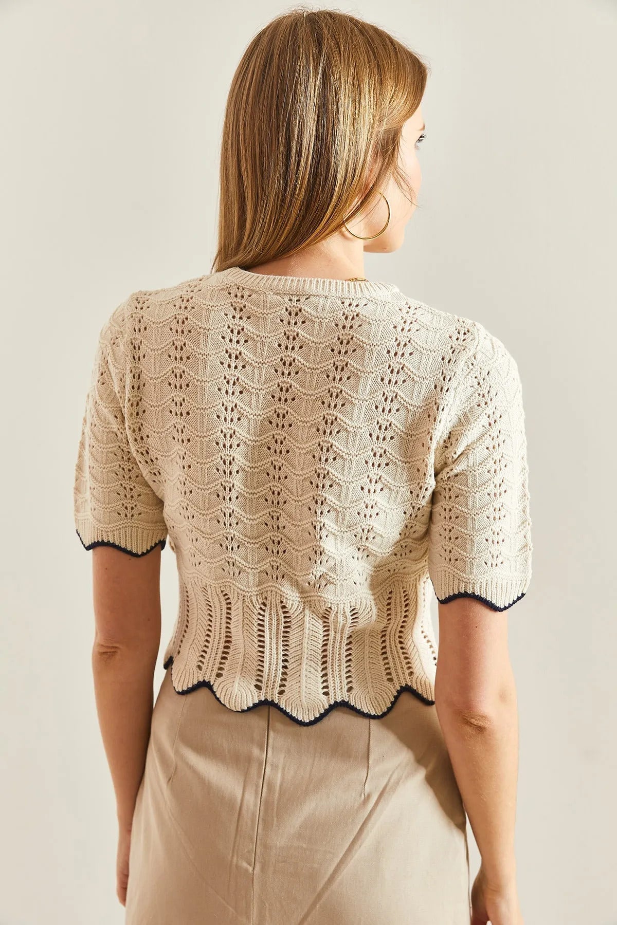 Patterned Sweater Blouse - Beige