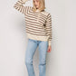 Herita Women's Turtleneck Striped Knit Sweater with Buttonhole Collar