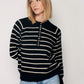 Women's Turtleneck Striped Knit Sweater with Buttonhole Collar