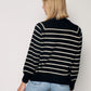 Women's Turtleneck Striped Knit Sweater with Buttonhole Collar