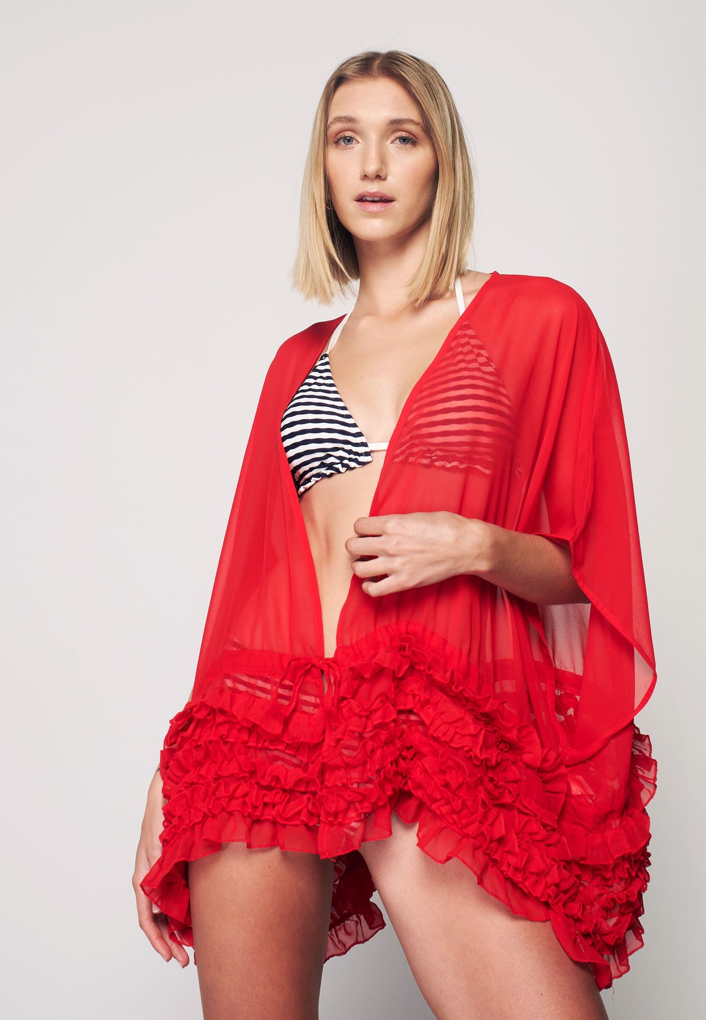 Herita Frill Detailed Kimono Red