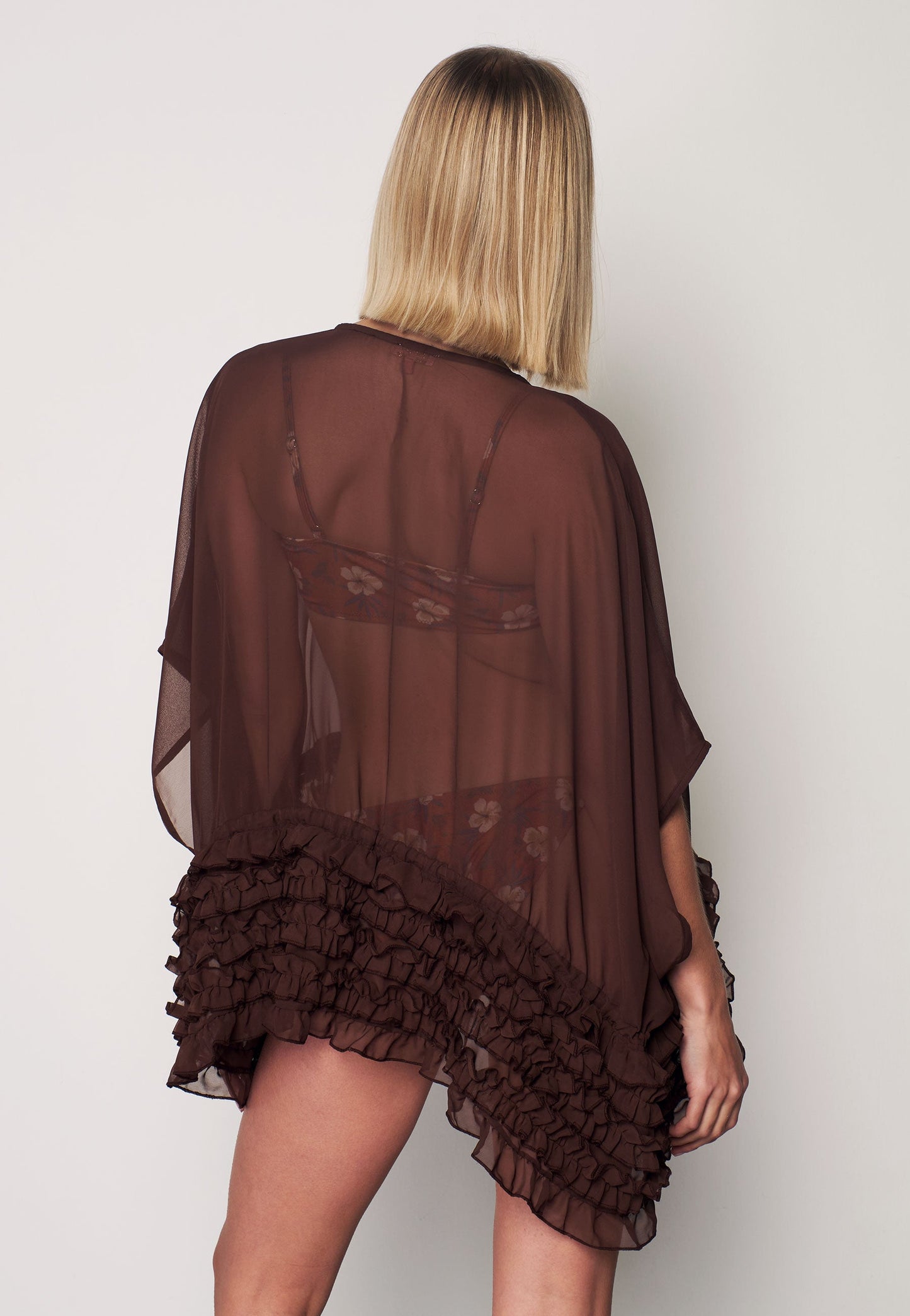 Herita Frill Detailed Kimono Brown