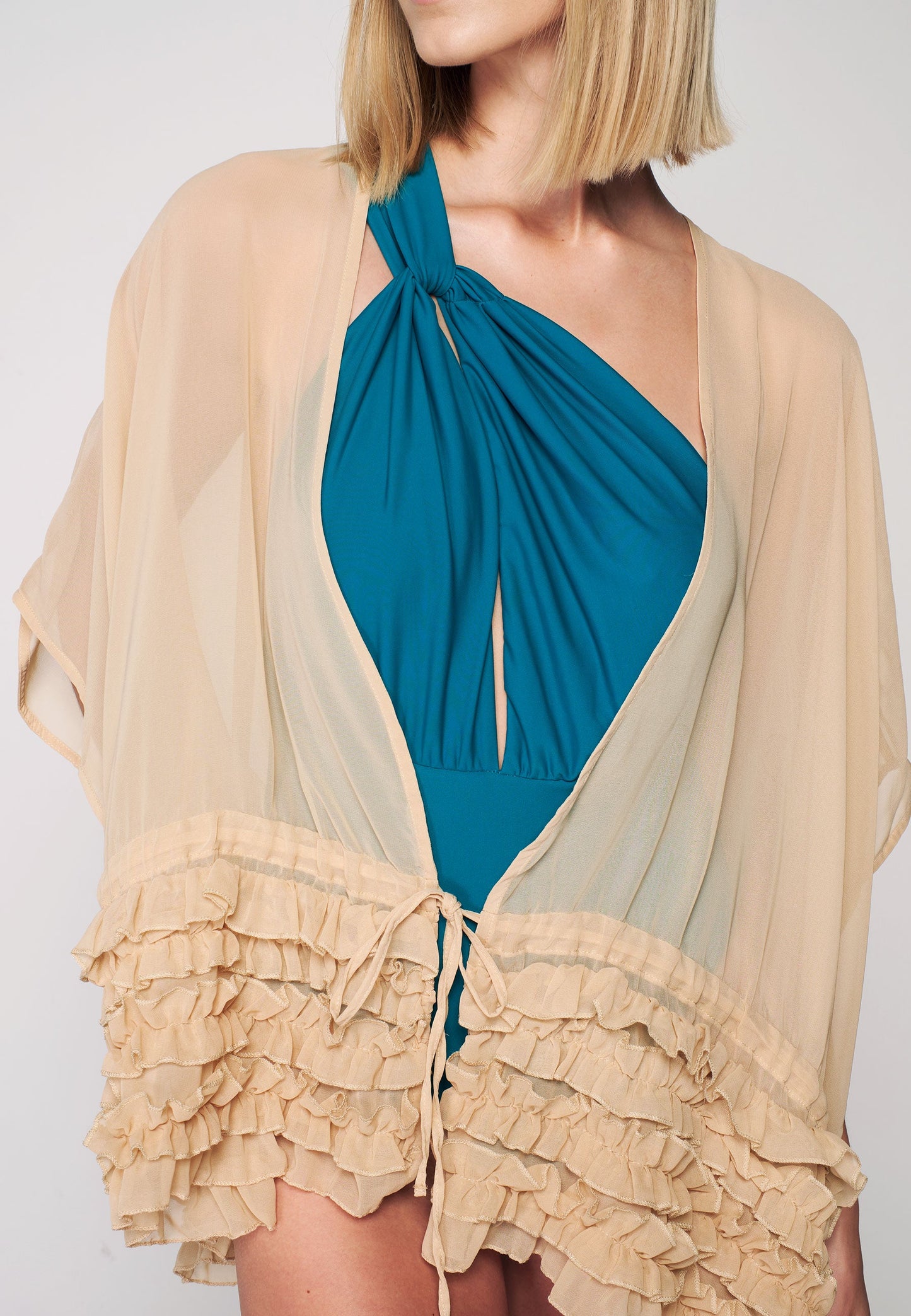 Herita Frill Detailed Kimono Light Brown