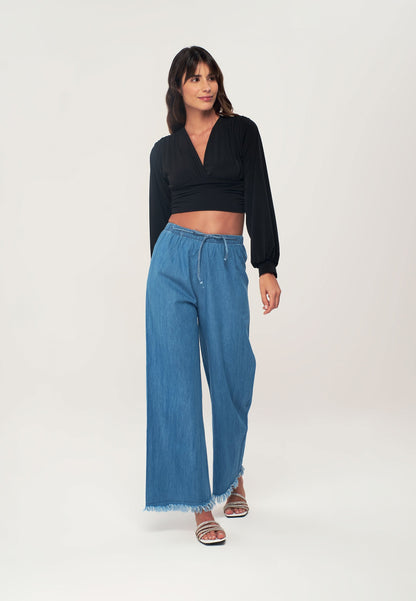 Women's Elastic Waist Trousers with Tassels