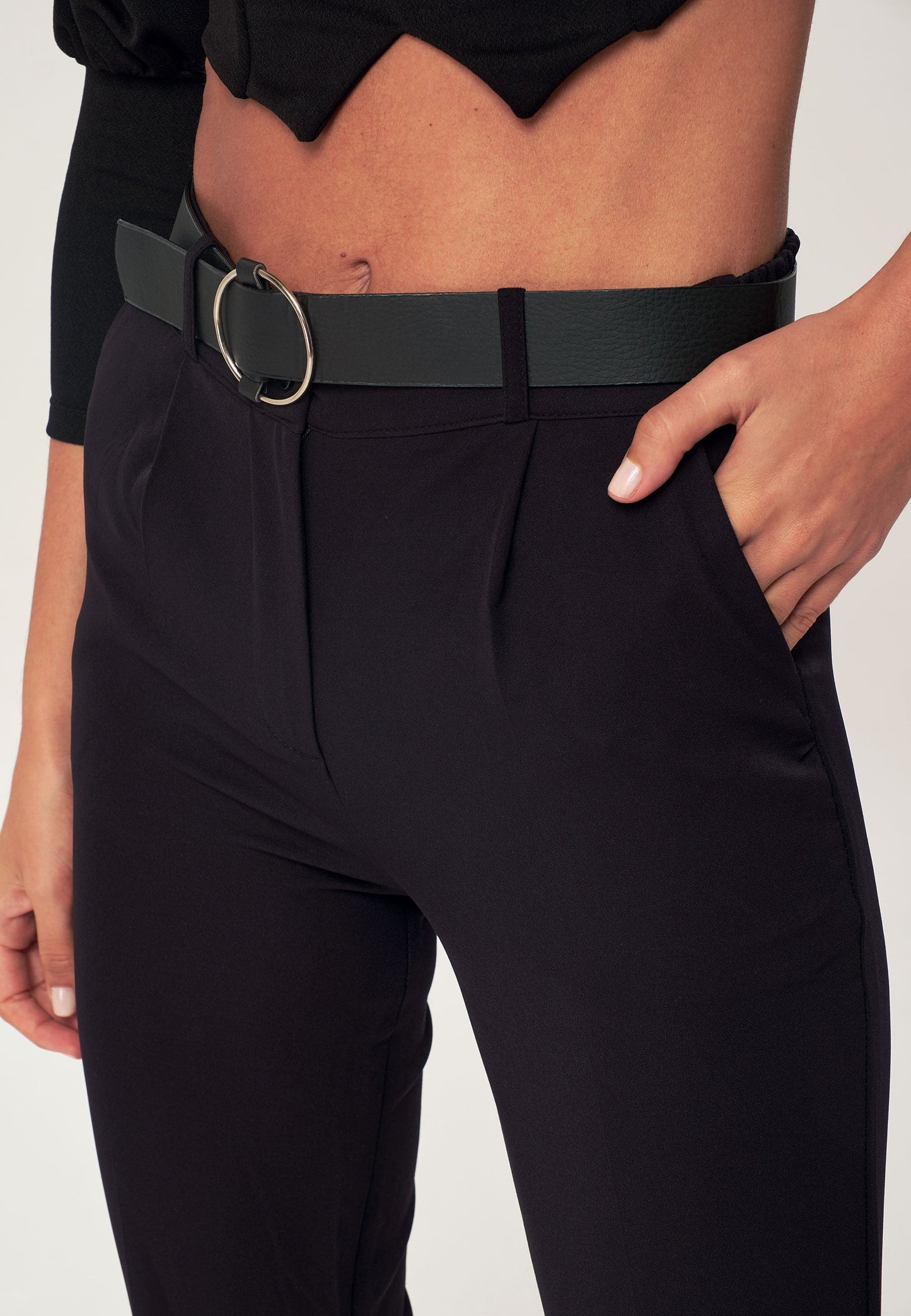 Women's Belted Trousers with Elasticated Waistband