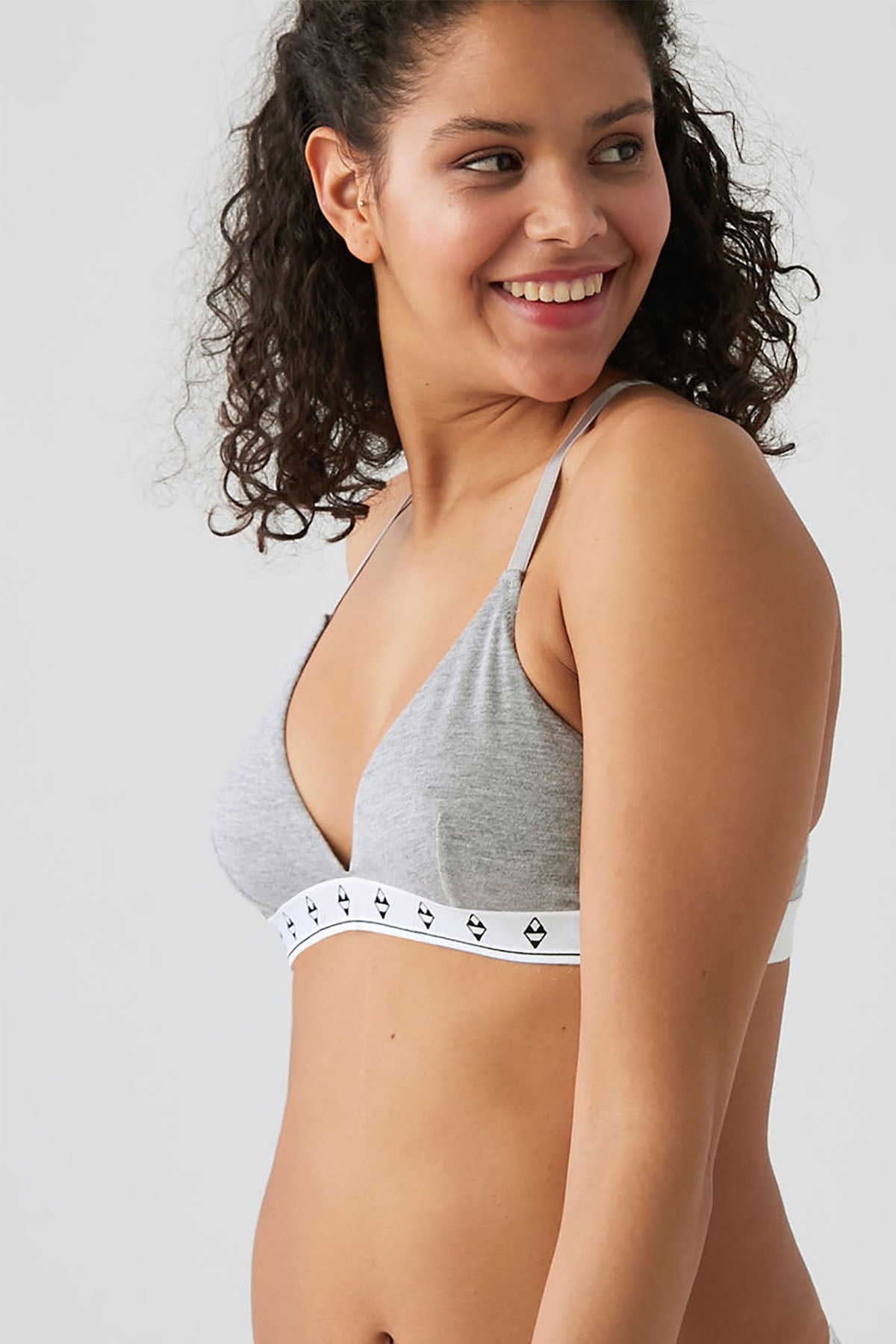 V Neck Cotton Bra - Grey