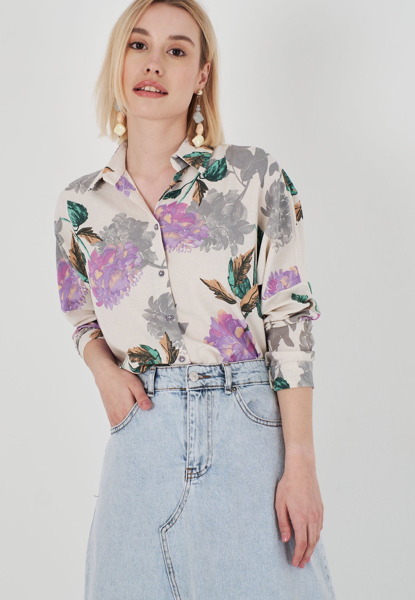 Multi Patterned Oversize Shirt - Lilac