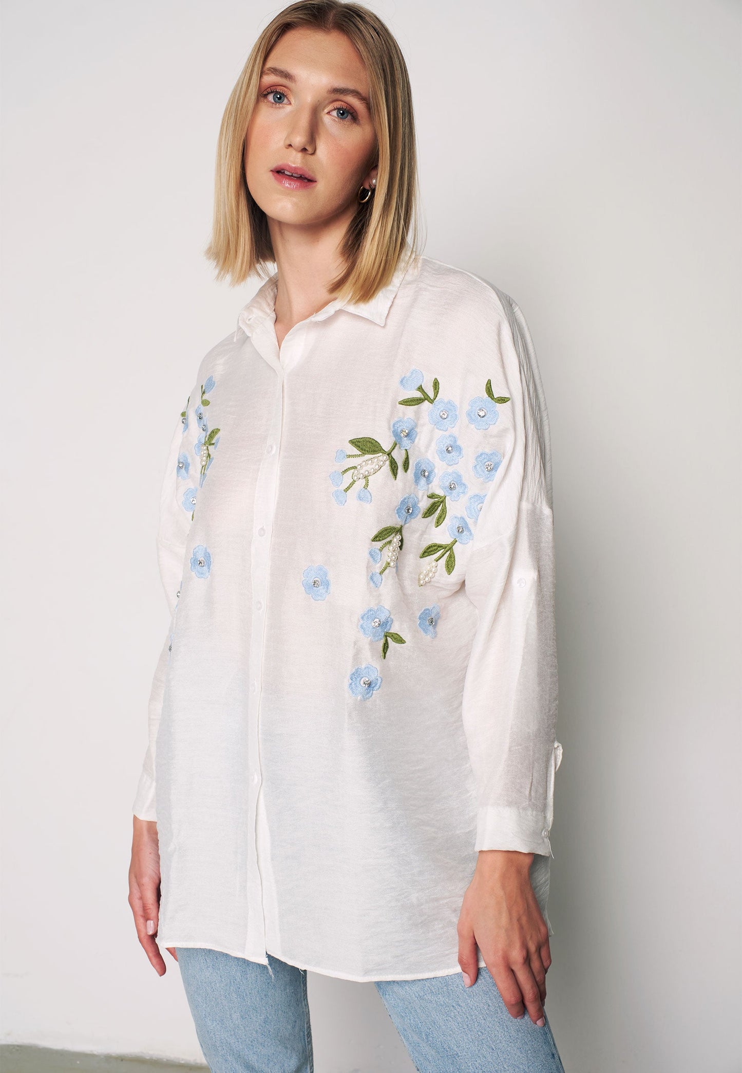 Women's Floral Embroidery Oversised Shirt