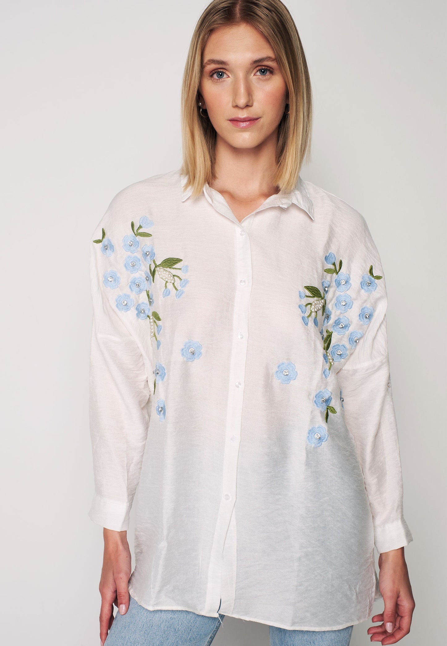 Women's Floral Embroidery Oversised Shirt