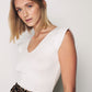 Women's V-Neck Shoulder Patterned Knitwear Blouse - White