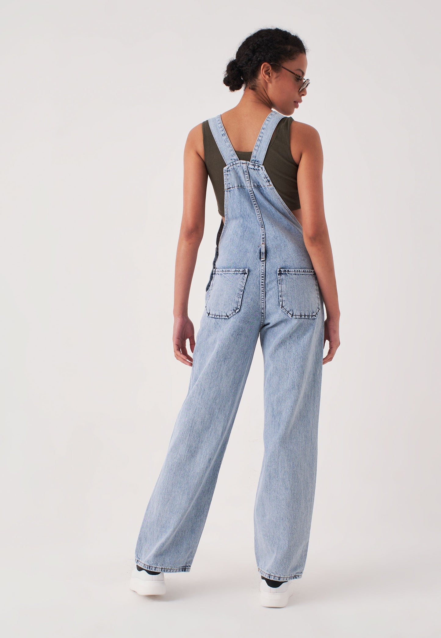 Women's Long Denim Salopet with Straps Bag Pockets