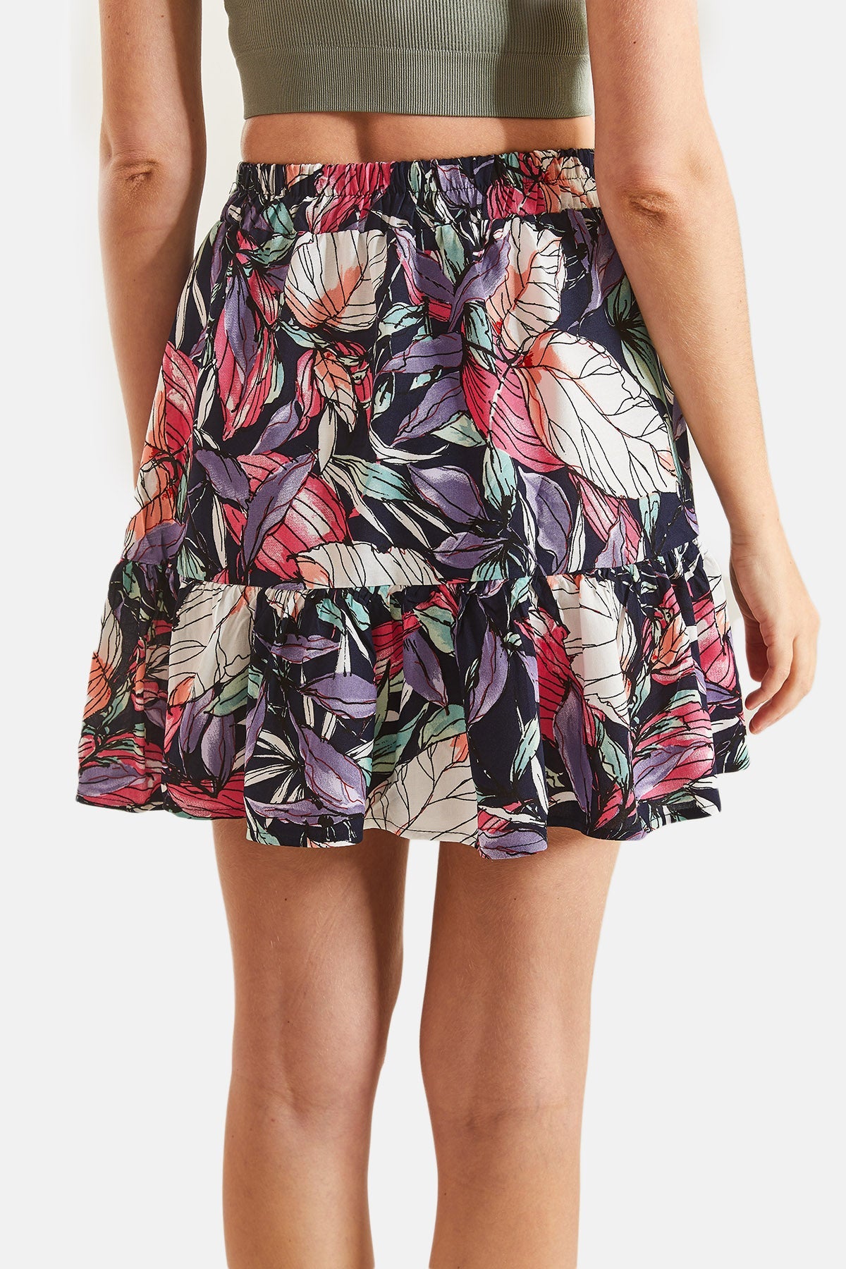 Women's Multi Patterned Ruffled Viscose Mini Skirt