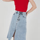 Women's Buttoned Straight Slit Denim Skirt