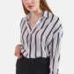 Herita Women's Cuff Sleeve Striped Satin Shirt