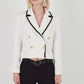 Herita Glitter Striped Double Breasted Collar 4-Button Jacket Beige