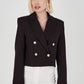 Glitter Striped Double Breasted Collar 4-Button Jacket - Black