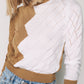 Double Color Long Sleeve Pullover - White & Brown