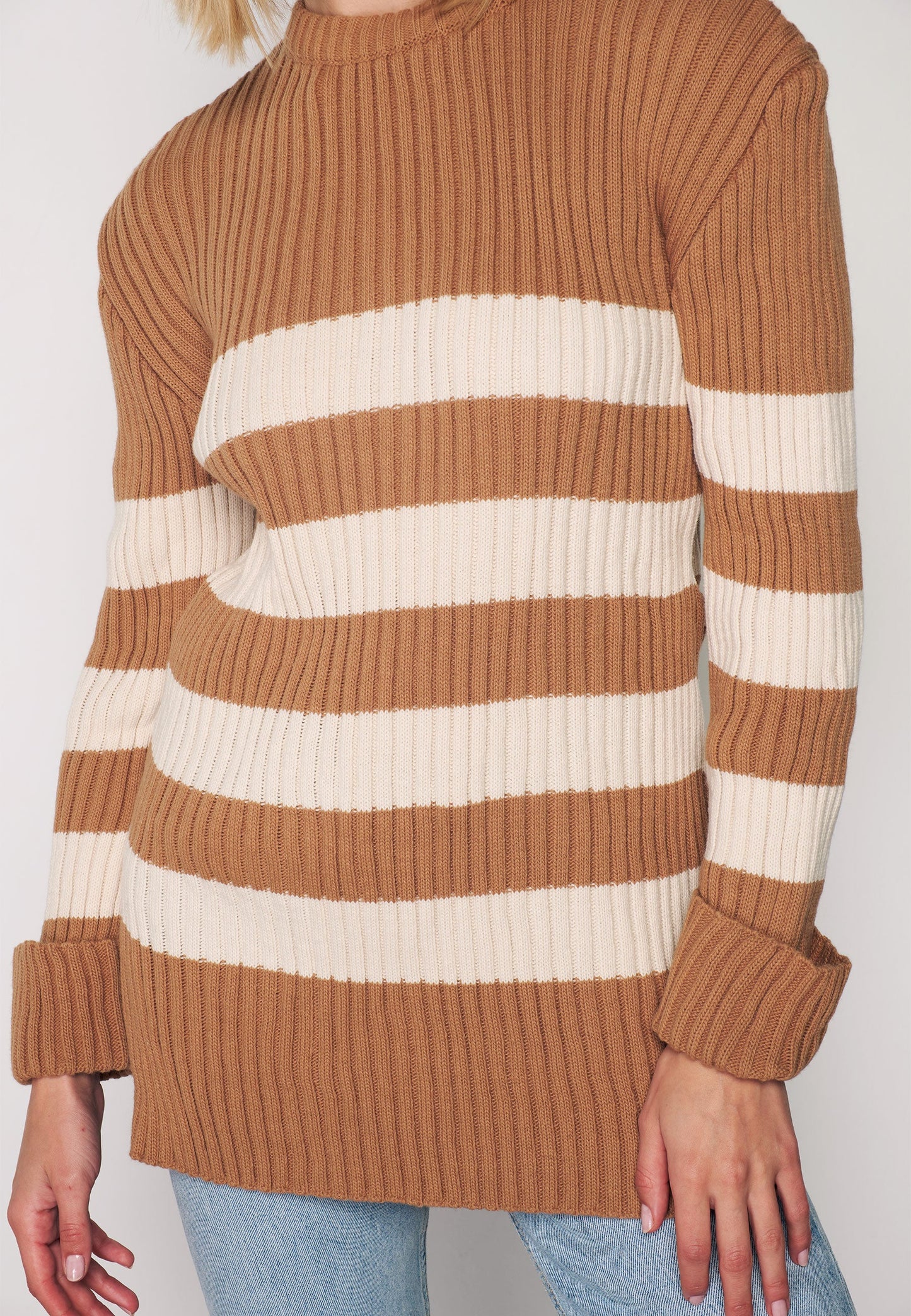 Beige Striped Pullover - Brown