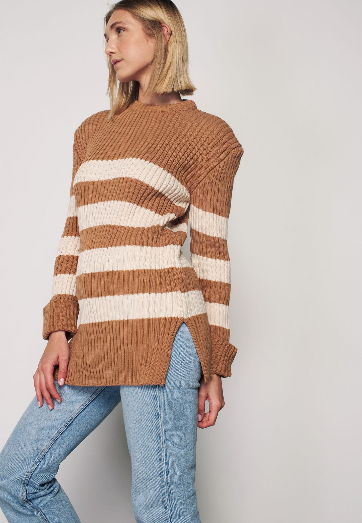 Beige Striped Pullover - Brown