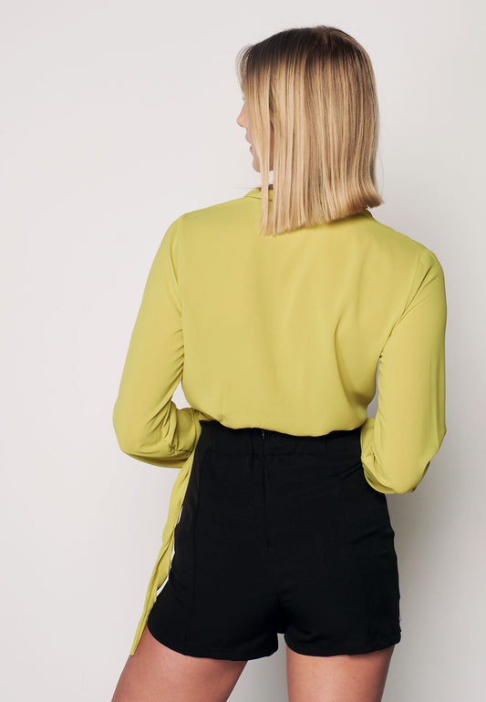 CREPE - Patterned Wrap Blouse - Yellow