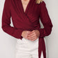 CREPE - Patterned Wrap Blouse - Burgundy