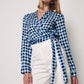 CREPE - Patterned Wrap Blouse - Blue & White