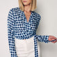 CREPE - Patterned Wrap Blouse - Blue & White