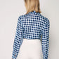 CREPE - Patterned Wrap Blouse - Blue & White