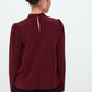 Standing Collar Long Sleeve Shirt Blouse - Burgundy