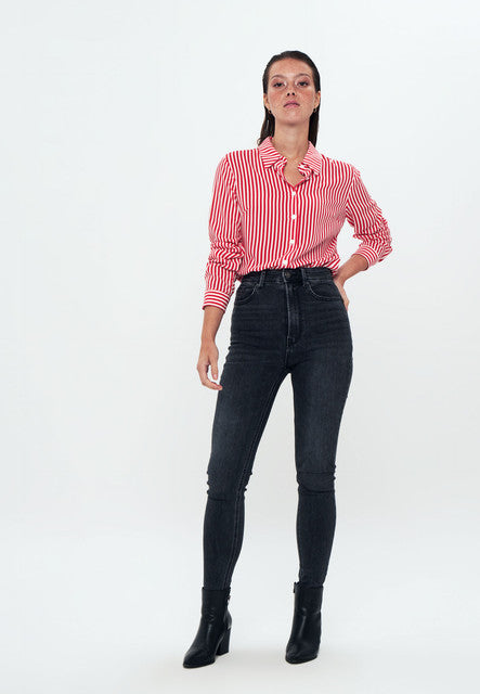 Herita Printed Long Sleeve Shirt Red white striped