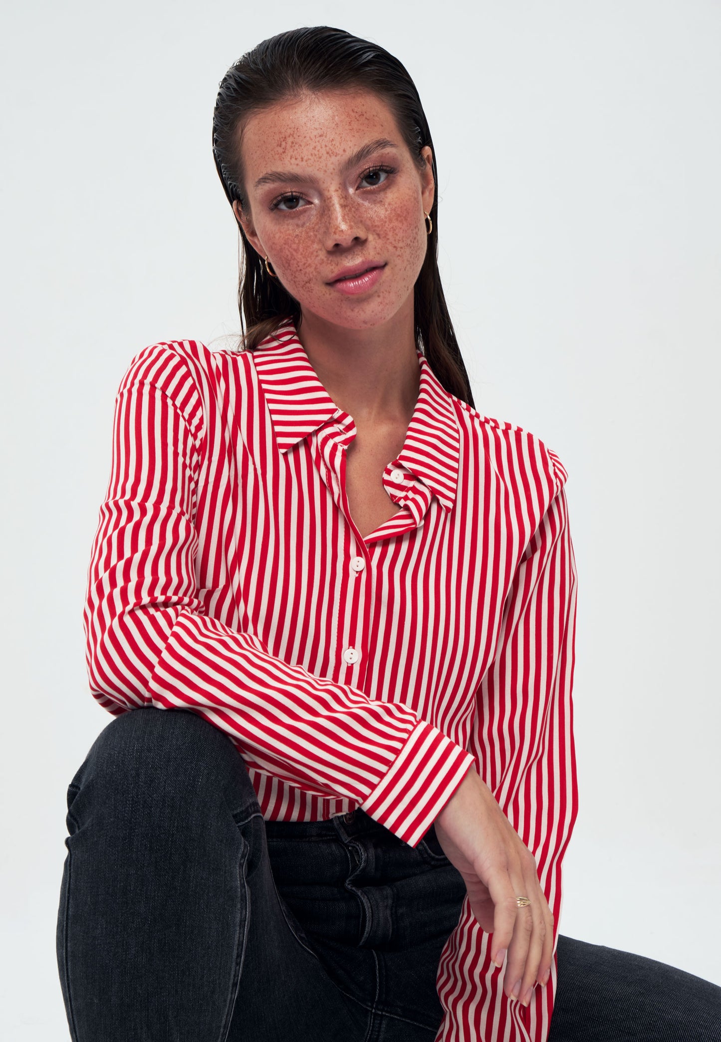 Herita Printed Long Sleeve Shirt Red white striped