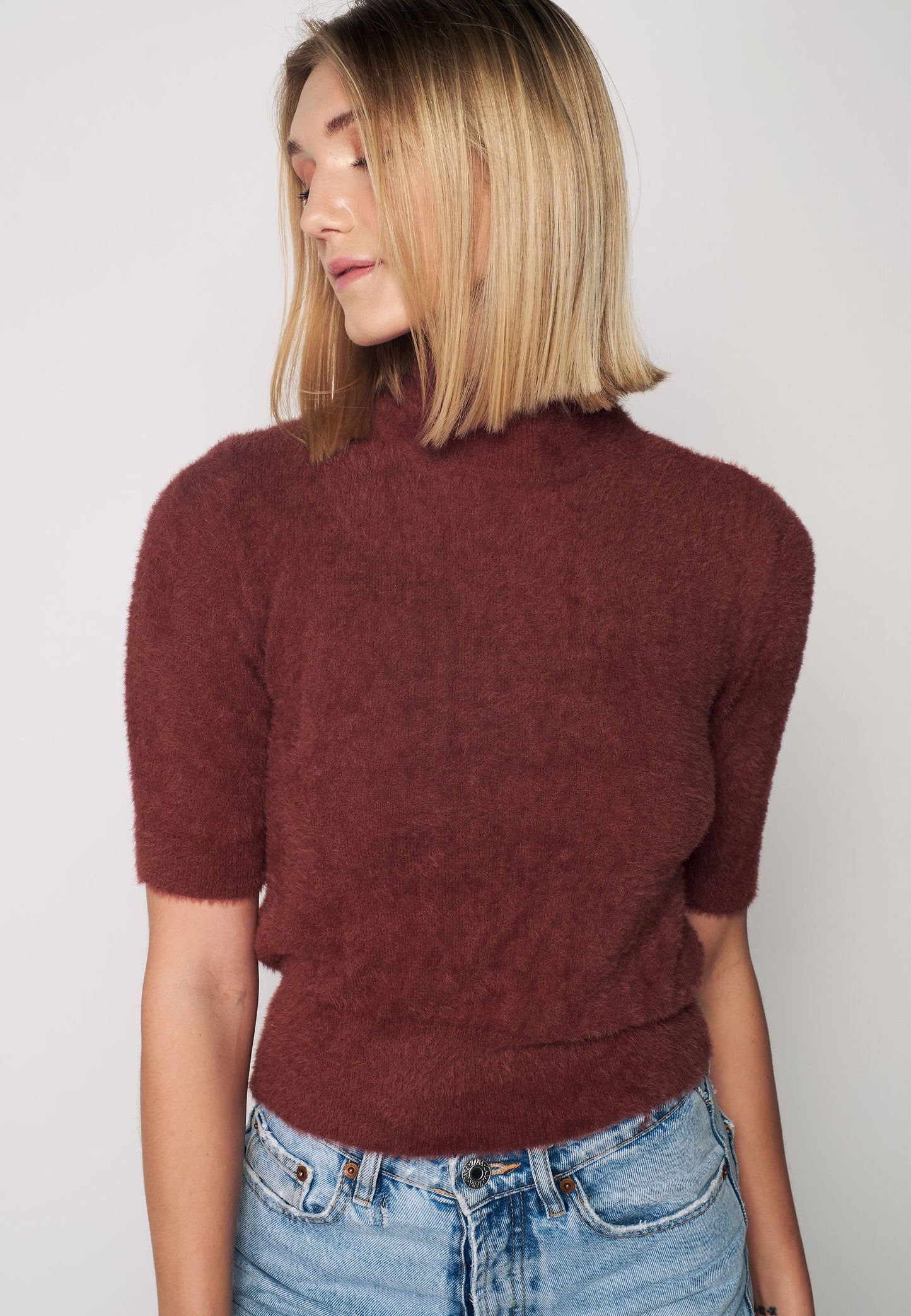 Soft Burgundy Blouse with Short Sleeves