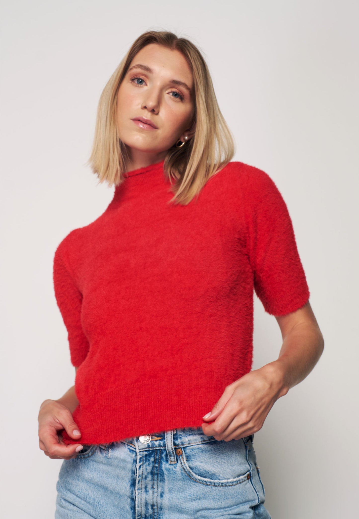 Soft Red Blouse with Short Sleeves