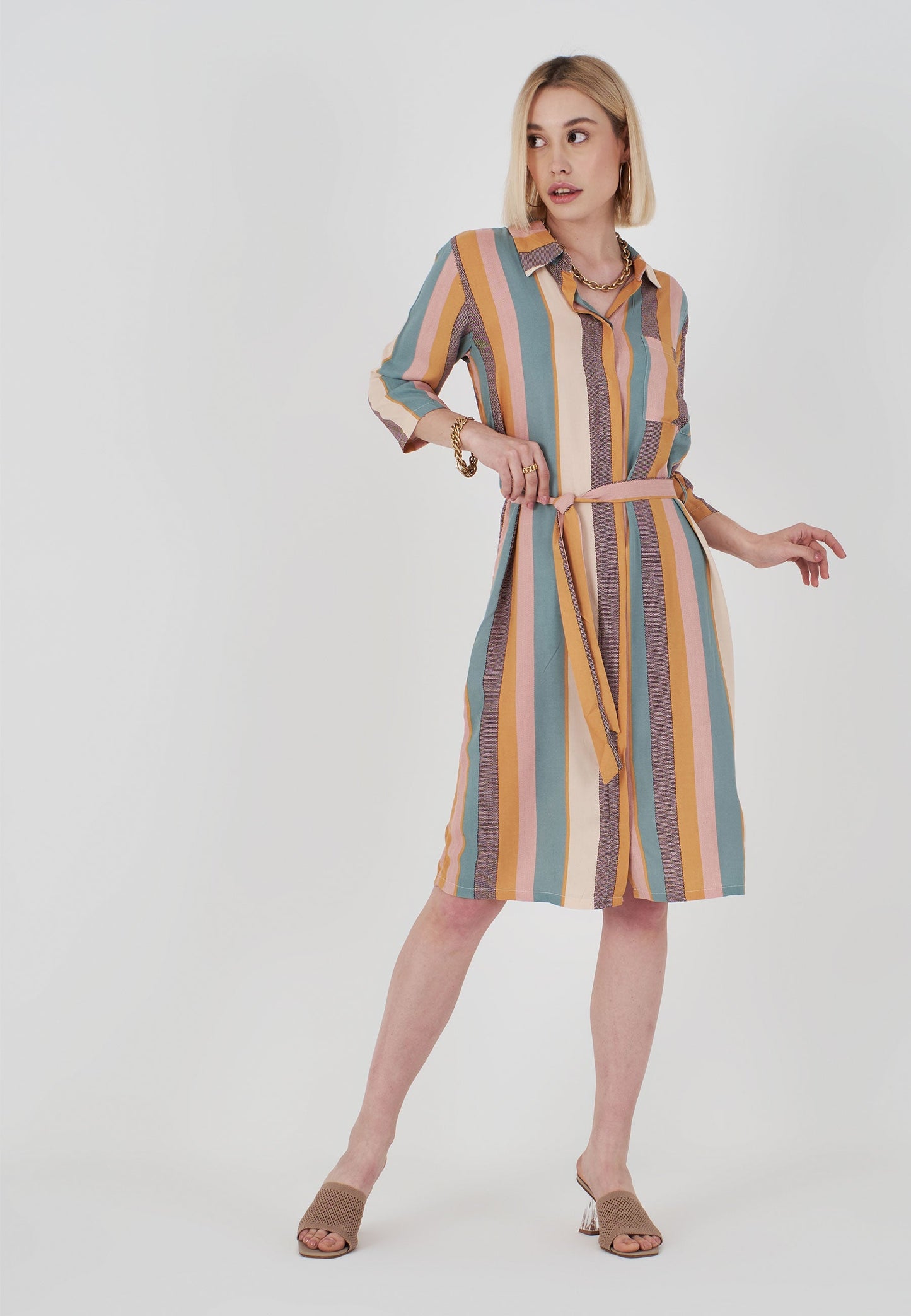 Herita Horizontal Striped Shirt Dress Multicolour