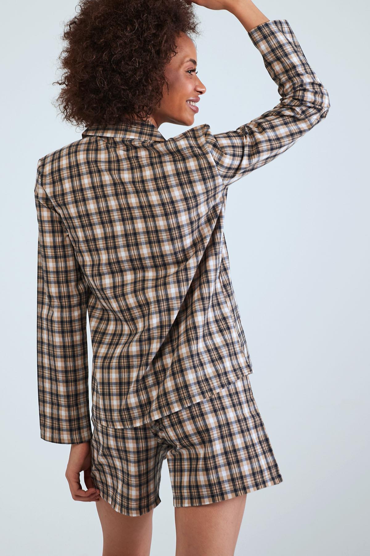 Patterned Shirt Long Sleeve Pyjama Set - Grey check