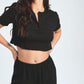 Cotton Crop Top Pyjama Set - Black