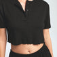 Cotton Crop Top Pyjama Set - Black