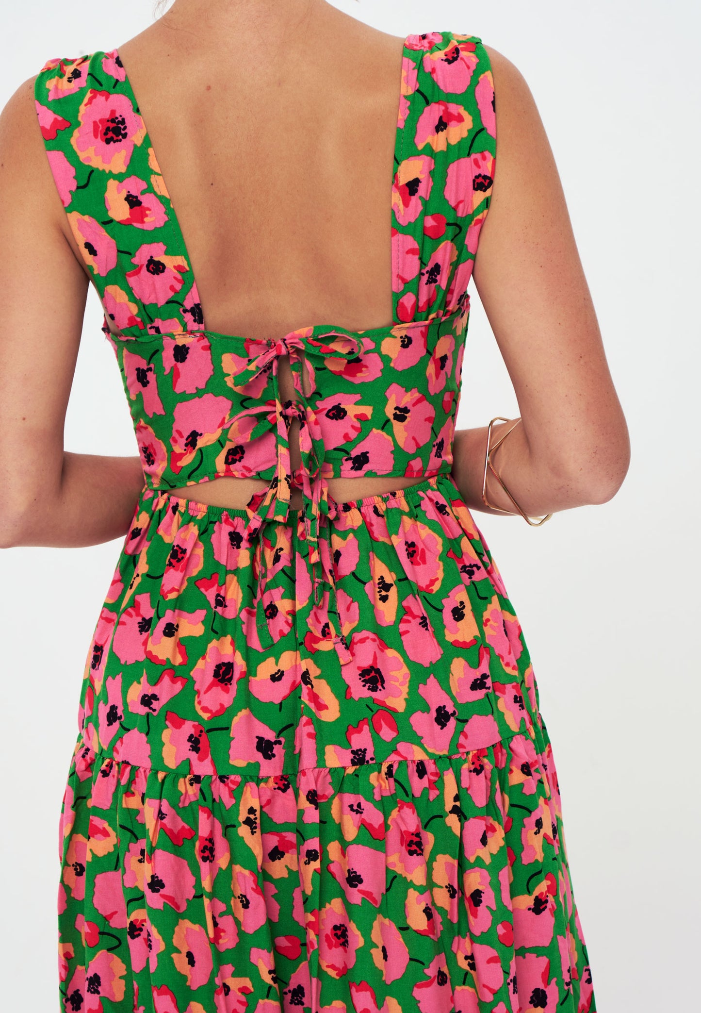 Printed Tie Back Long Dress - Day dress - pink poppy