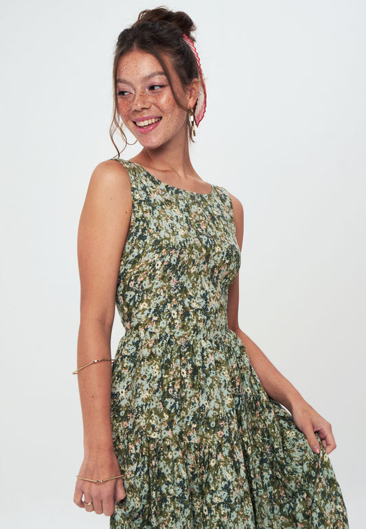 Printed Tie Back Long Dress - Day dress - green meadow