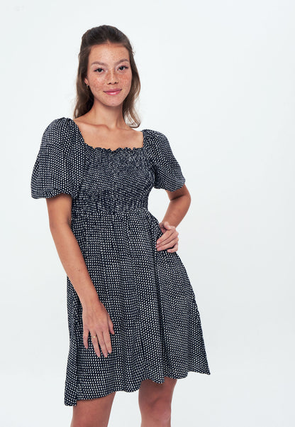 Herita Printed Smock Dress black white