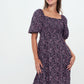 Printed Smock Dress - black purple meadow