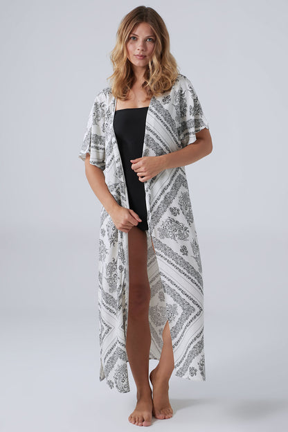 Printed Kimono - Black White