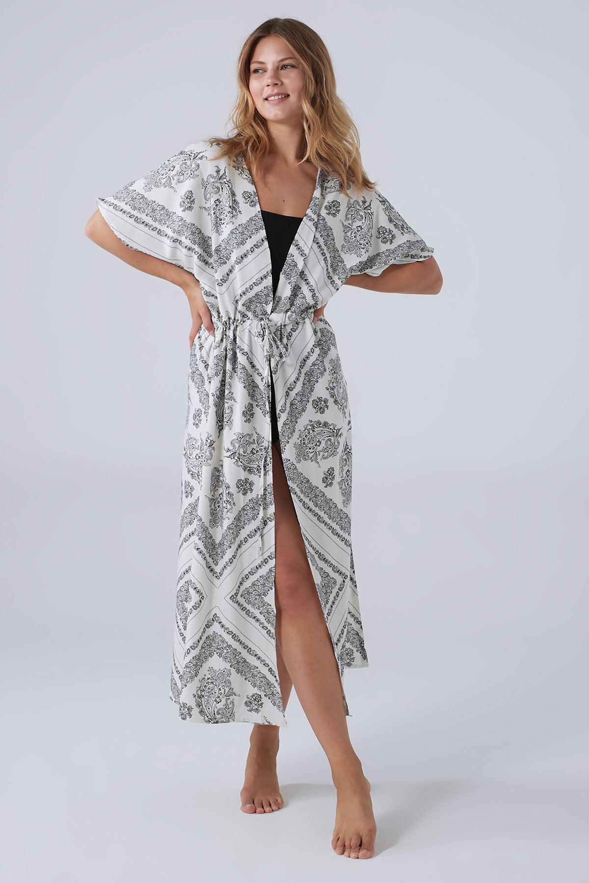 Printed Kimono - Black White