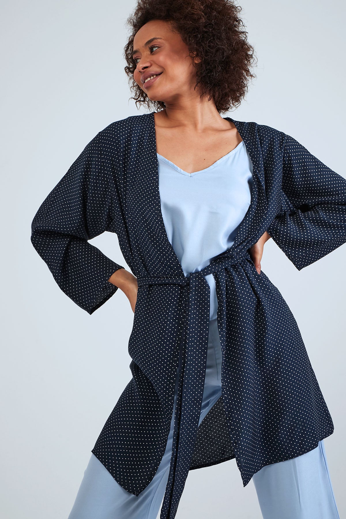 Long Sleeved Kimono - Navy Blue
