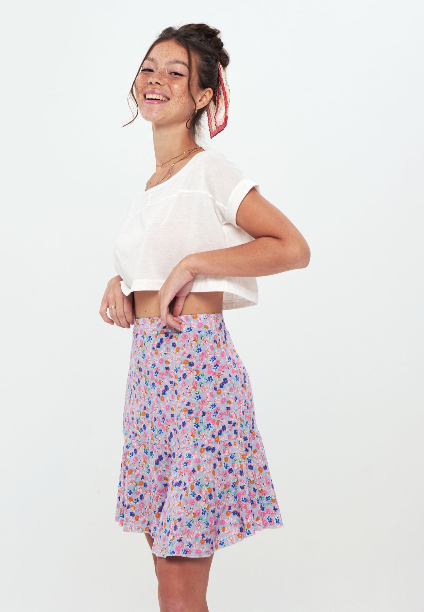 RUFFLE - Printed Mini Skirt - blue pink