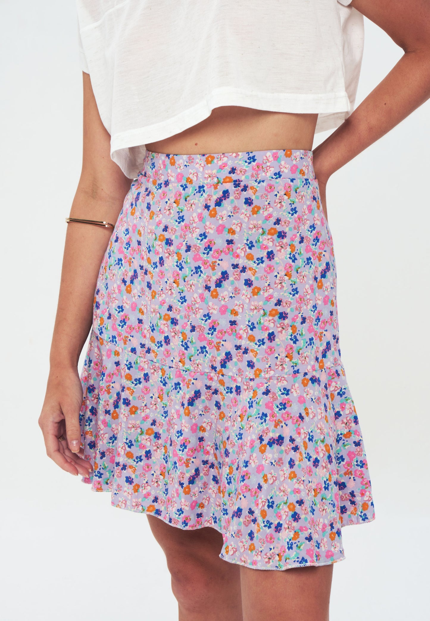 RUFFLE - Printed Mini Skirt - blue pink