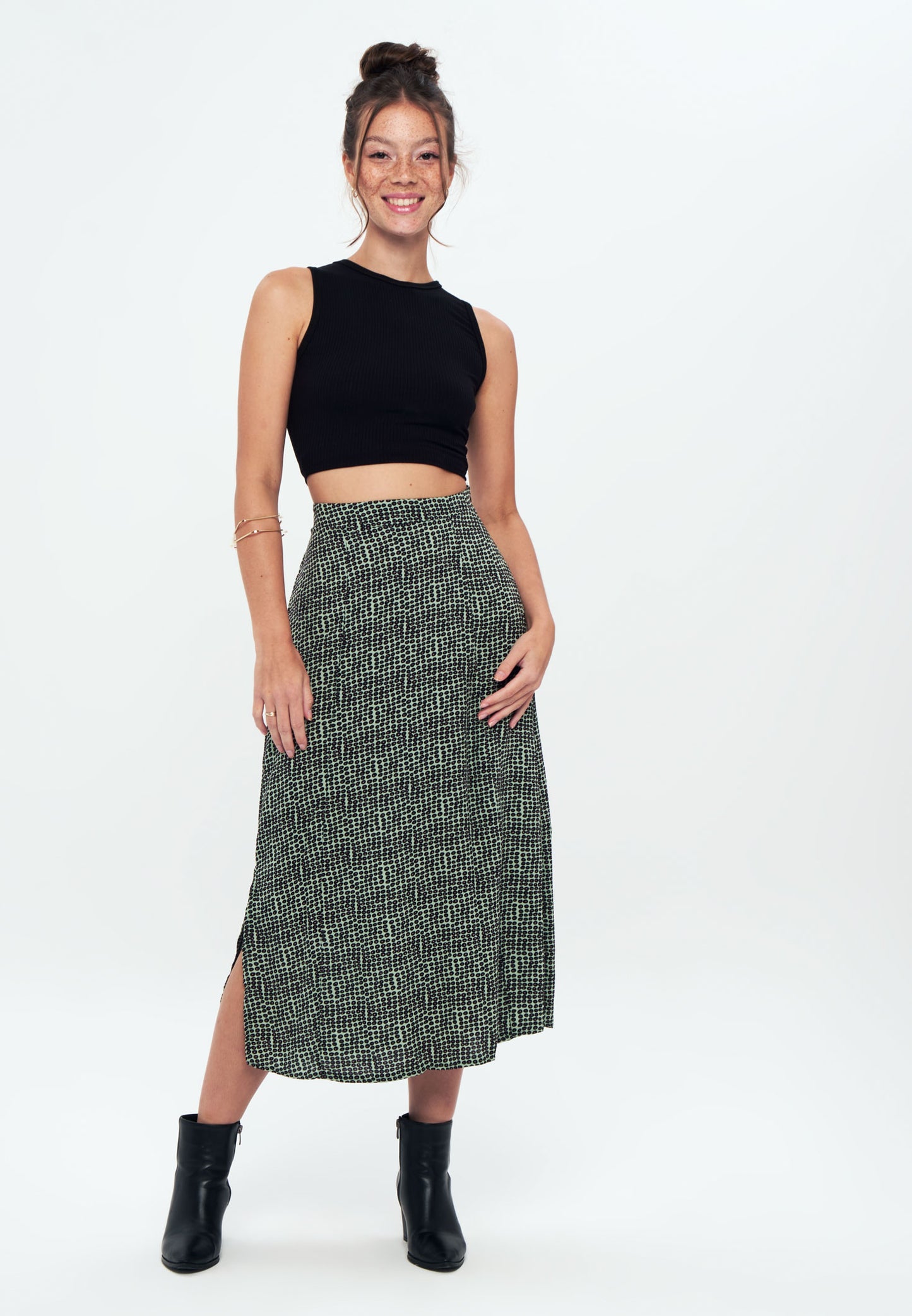 Herita Printed Long Slit Skirt Mix Color